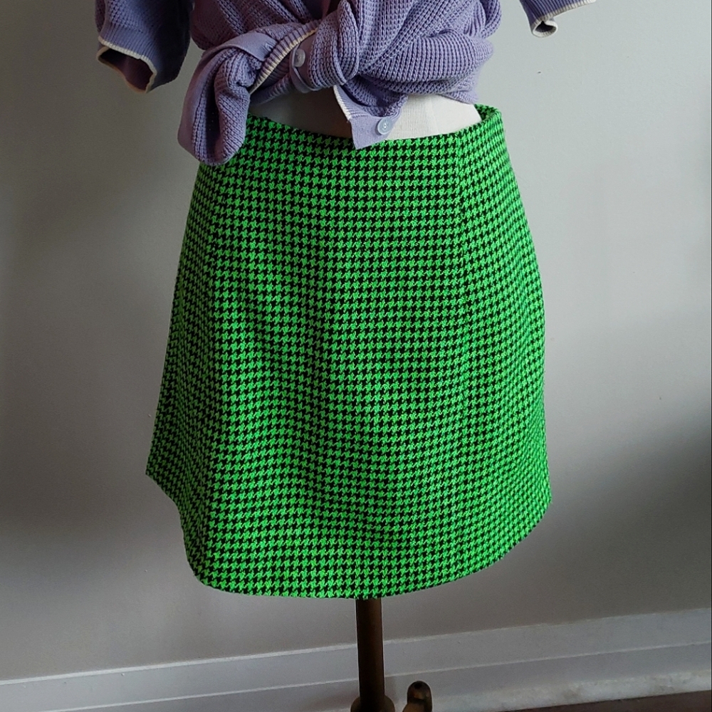 brat summer fall green houndstooth miniskirt
